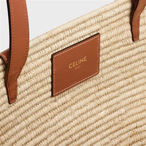 medium triomphe celine classic panier in raffia and calfskin tan|CLASSIC PANIER .